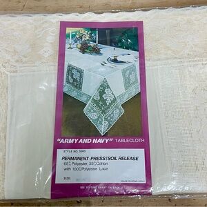 Brand New Vintage Army & Navy Tablecloth Lace Embroidery 68” x 86” Sealed Cream